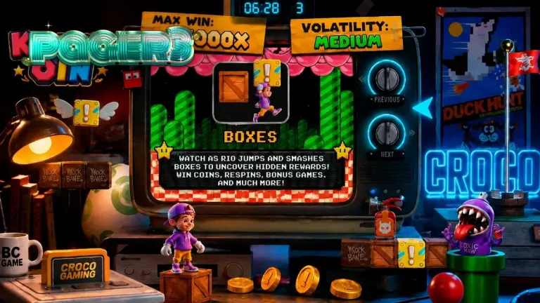Tampilan antarmuka slot KNOCKOIN di layar ponsel pintar dengan grafis retro 8-bit.